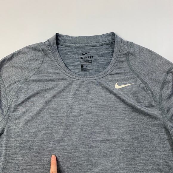 Nike Pro Shirt Mens L Large Cool Grey Dri Fit Fitted Short Sleeve Gym Train Run - Picture 4 of 12